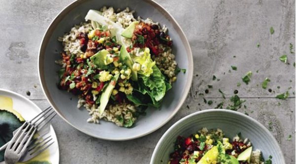 Mexican-style beef and bean bowl