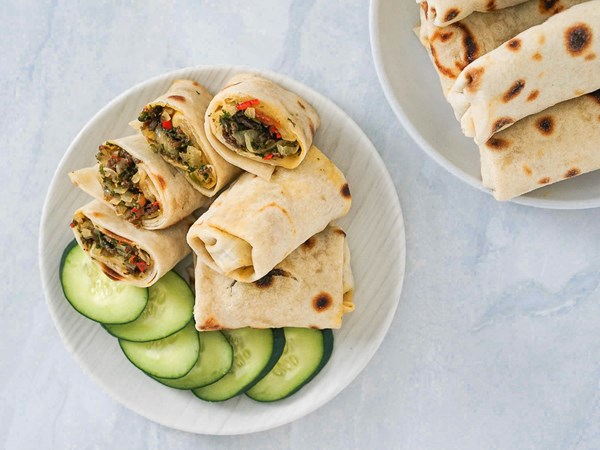 Mexican-style burritos with braised dried-beef (Machaca guisada)
