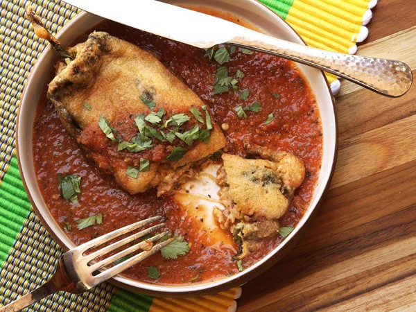 Mexican-style cheese-stuffed chilies (Chiles rellenos)