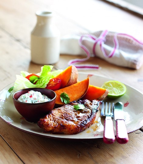 Mexican-style pork with sweet potatoes and lime yogurt