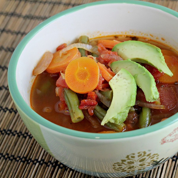 Mexican vegetable soup with avocado