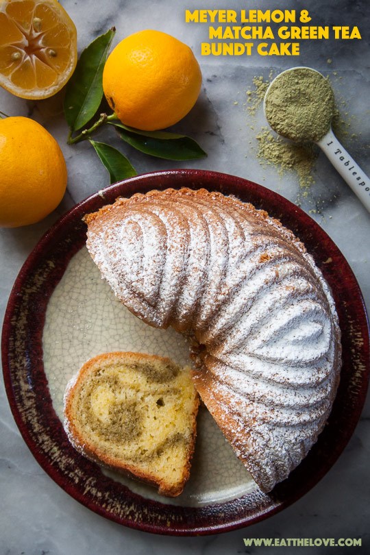 Meyer lemon and matcha green tea bundt cake
