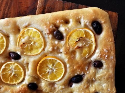 Meyer lemon and olive focaccia
