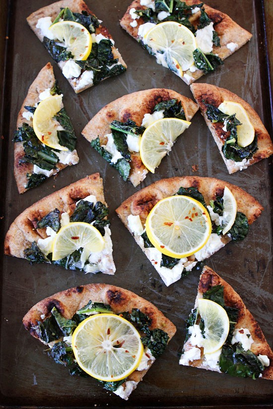 Meyer lemon, kale, and goat cheese flatbread