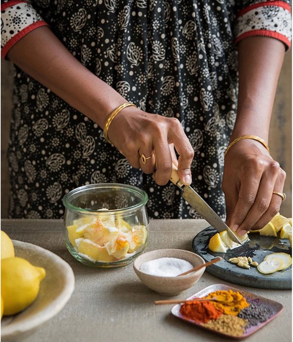 Meyer lemon pickle (Nimbehannina uppinakayi)