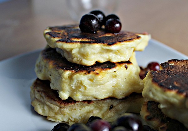 Meyer lemon ricotta pancakes with Meyer lemon curd