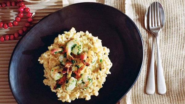 Meyer lemon risotto with garlic prawns