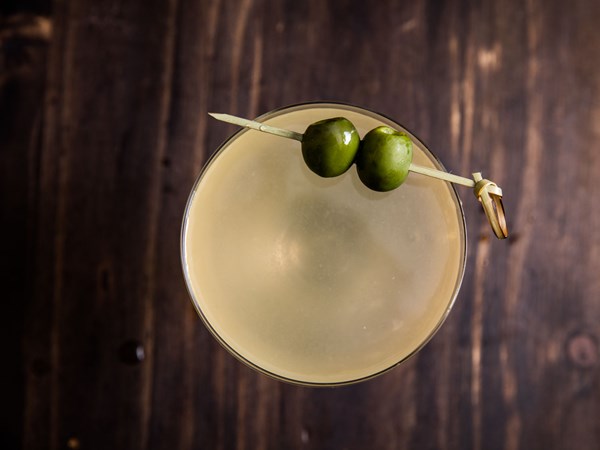 Mezcal dirty martini with Castelvetrano olives (Martini Oaxaqueño)