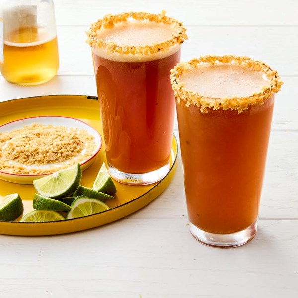 Micheladas with crushed tortilla chips