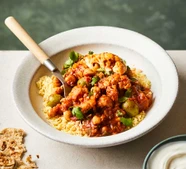Microwave cauliflower, apricot & green olive tagine