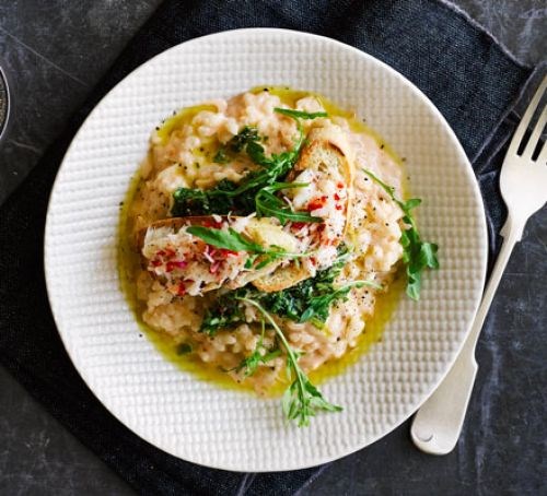 Microwave crab risotto with chilli crab toasts