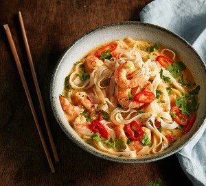 Microwave prawn laksa noodle soup