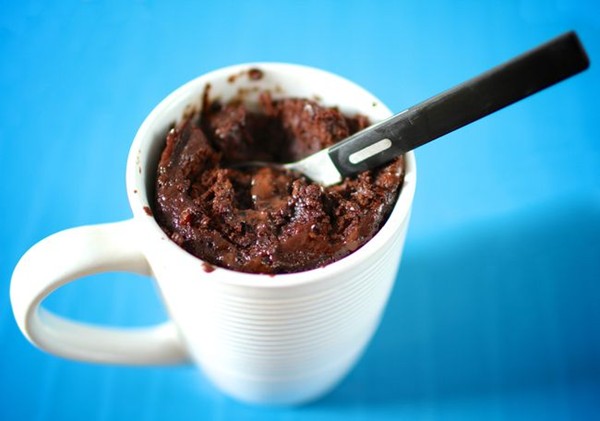 Microwaved coffee cup molten chocolate cake for two