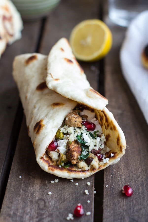 Middle Eastern chicken and couscous wraps with goat cheese
