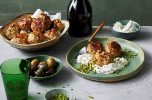 Middle Eastern fish croquettes with pistachios and minted whipped labneh