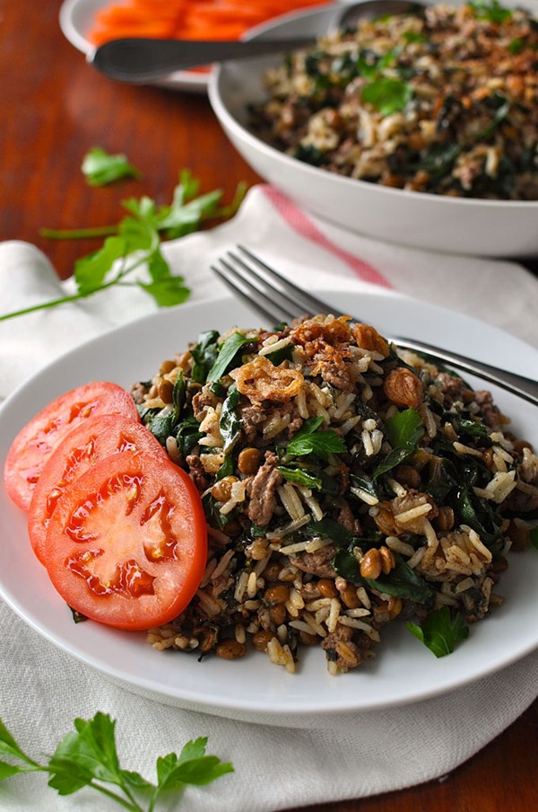 Middle Eastern lamb and lentil rice pilaf