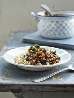 Middle Eastern lamb with kale and prunes