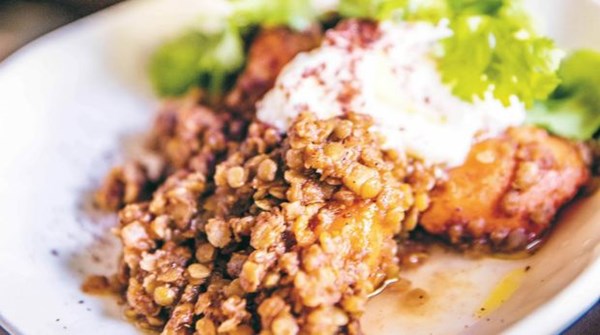 Middle Eastern red lentil and sweet potato braise