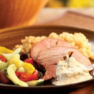 Middle Eastern roast lamb with tahini sauce