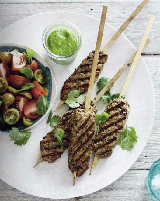 Middle Eastern sausages with coriander sauce