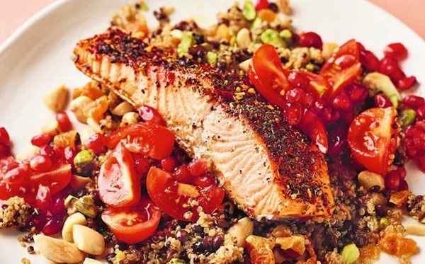 Middle Eastern spiced salmon with nutty grains