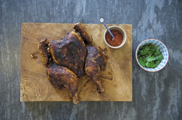Middle Eastern spiced spatchcocked chicken with harissa yogurt