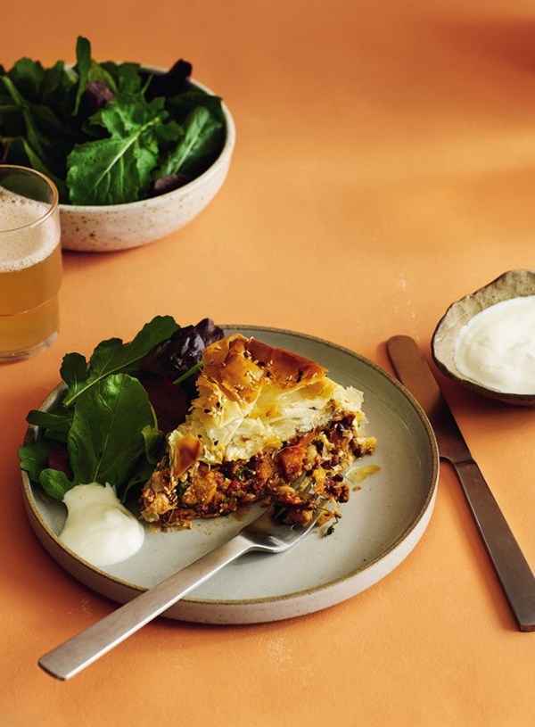 Middle Eastern-style pulses & harissa filo pie
