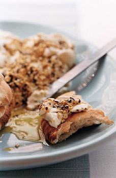 Middle Eastern style yogurt (Lebneh with sesame and herbs)