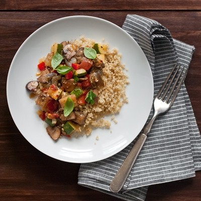 Midsummer ratatouille on quinoa