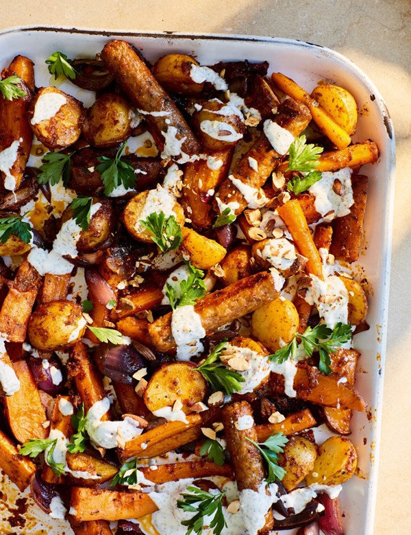 Midweek carrot and potato tray bake