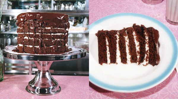 Mile-high chocolate cake with vanilla buttercream