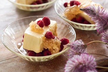 Milk & honey parfait with raspberries