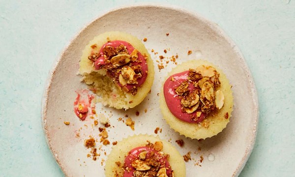 Milk cake with raspberry and rose