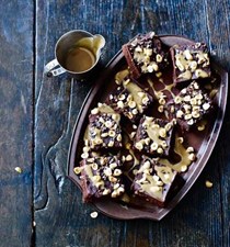 Milk chocolate and hazelnut squares with honey drizzle