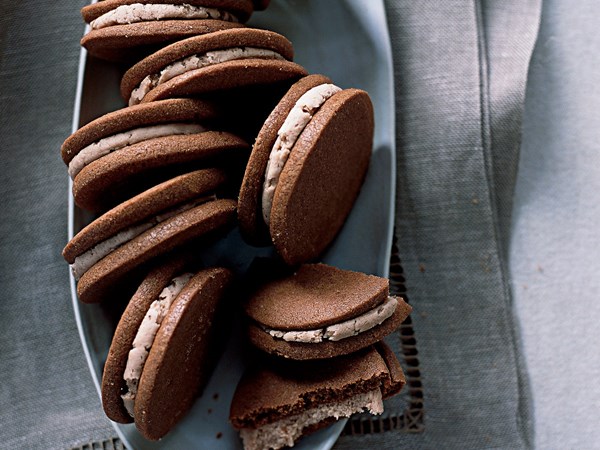 Milk chocolate cookies with malted cream [Mathew Rice]