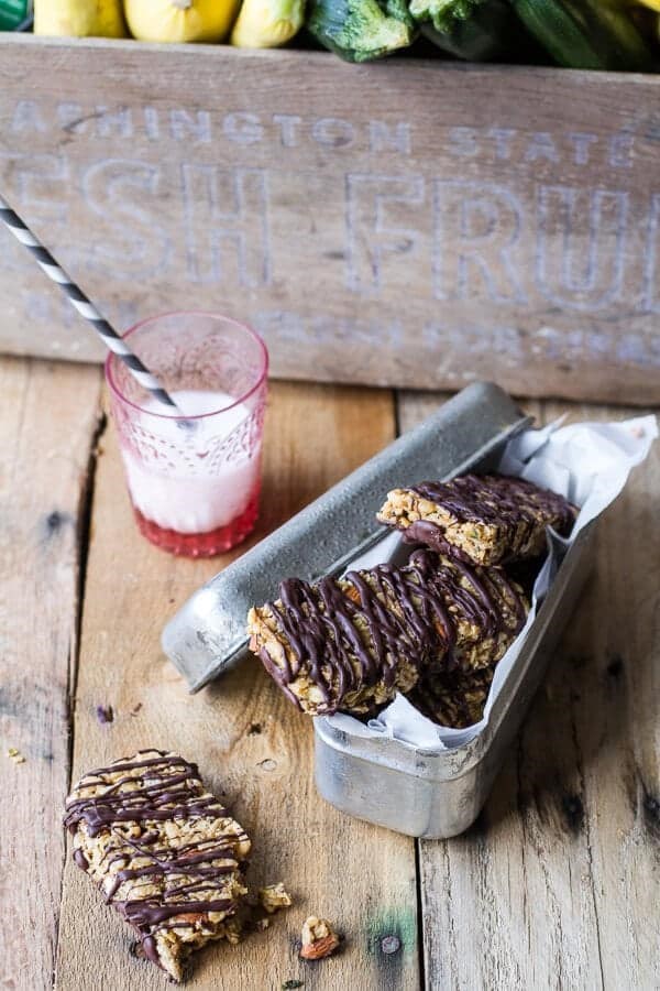 Milk chocolate dipped zucchini granola bars