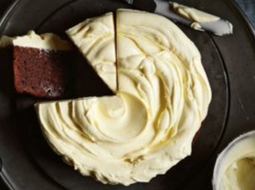 Milk chocolate mud cake, white chocolate frosting
