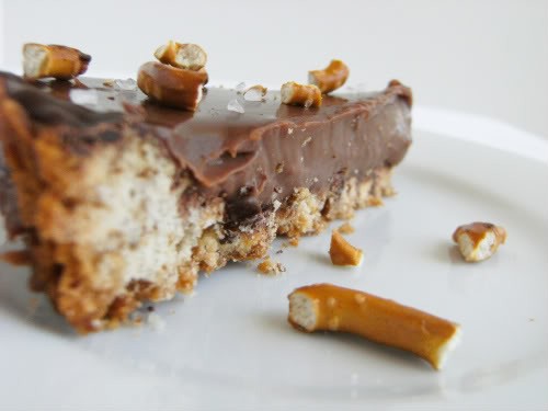 Milk chocolate pretzel tart
