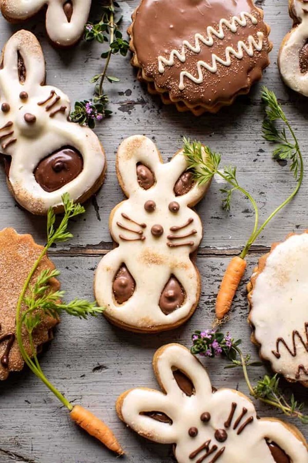 Milk chocolate stuffed peanut butter bunny cookies