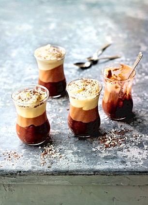 Milk, dark and white chocolate verrines