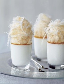 Milk pudding with labne, apricot and Turkish cotton candy