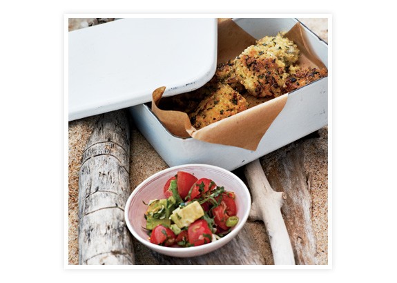 Millet "falafel" with avocado and tomato relish
