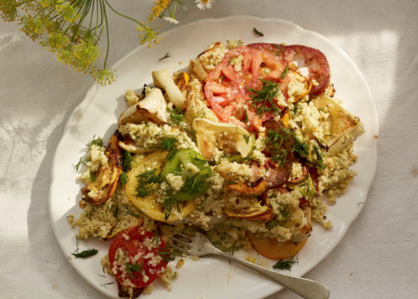 Millet grain salad with squash and a creamy dill vinaigrette