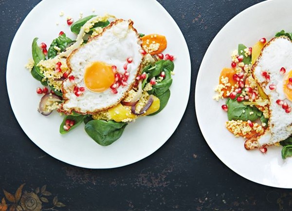Milllet, roast veggies, Pietro’s egg and pomegranate
