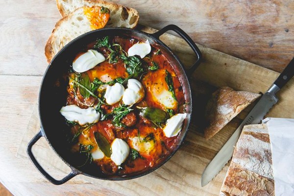 Mina Holland's baked eggs with sage, cinnamon, and arugula