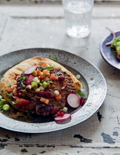 Mince beef flat kebab with pomegranate chutney (Attock chapli kebab)