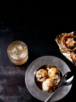Mince pie ice-cream sundaes with hot buttered rum caramel