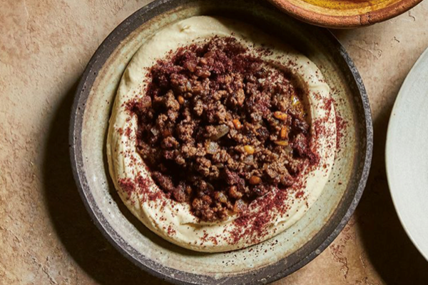 Minced lamb and pine nut [hummus topping]