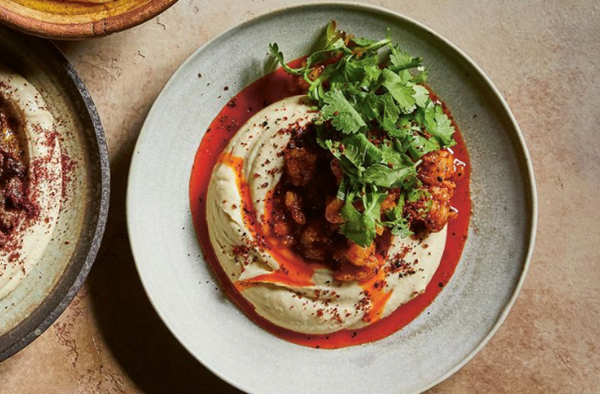 Minced prawn and coriander [hummus topping]