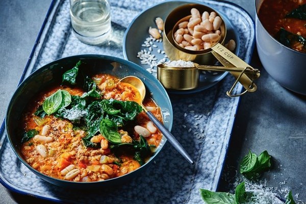 Minestrone with sausage, beans and cavolo nero